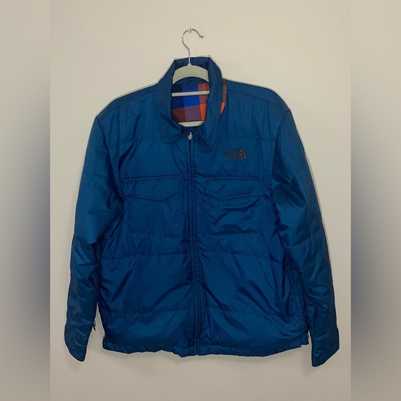 The North Face Reversible Plaid Jacket Size M Blue Shacket Quilted Flannel Coat - Picture 3 of 16